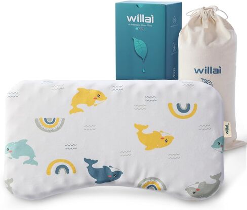 Toddler Pillow with Removable Pillowcase, willai 17.5X11.5inch Soft Breathable Kids Pillow, Machine Washable Toddler Pillow, Ergonomic Small Children Pillow for Boys and Girls Ages 3-5 Years (Dolphin) in Saudi Arabia