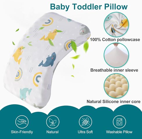 Toddler Pillow with Removable Pillowcase, willai 17.5X11.5inch Soft Breathable Kids Pillow, Machine Washable Toddler Pillow, Ergonomic Small Children Pillow for Boys and Girls Ages 3-5 Years (Dolphin) in Saudi Arabia