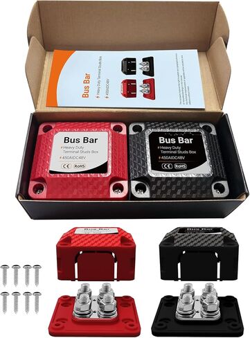 450A 48V DC Heavy Duty Busbar (Red/Black) - Marine Grade RV Solar Truck Battery Power Distribution Block with 4X M10 (3/8") Stud Terminals & Detachable Cover in Saudi Arabia