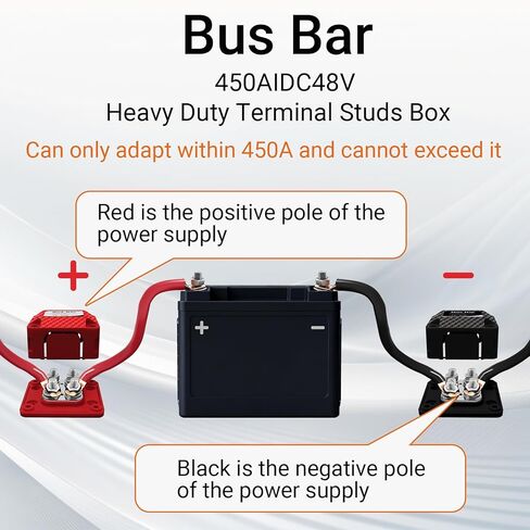 450A 48V DC Heavy Duty Busbar (Red/Black) - Marine Grade RV Solar Truck Battery Power Distribution Block with 4X M10 (3/8") Stud Terminals & Detachable Cover in Saudi Arabia