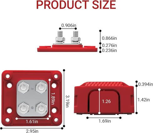 450A 48V DC Heavy Duty Busbar (Red/Black) - Marine Grade RV Solar Truck Battery Power Distribution Block with 4X M10 (3/8") Stud Terminals & Detachable Cover in Saudi Arabia