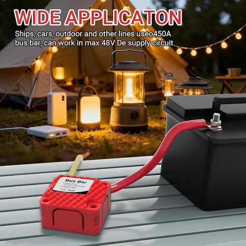 450A 48V DC Heavy Duty Busbar (Red/Black) - Marine Grade RV Solar Truck Battery Power Distribution Block with 4X M10 (3/8") Stud Terminals & Detachable Cover in Saudi Arabia