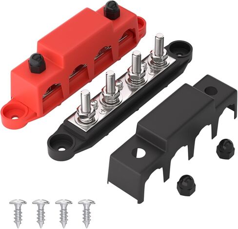 APIELE Bus Bar 12V 250A كتلة توزيع الطاقة مع غطاء، 4 × 3/8 بوصة كتلة طرفية للبطارية للبحرية، السيارات، RV، الأسلاك الشمسية (M10) in Kuwait