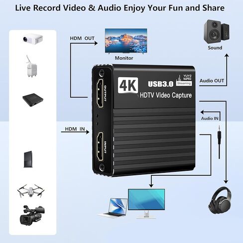 1080p 60fps HDTV إلى USB3.0 صندوق المنتزع الفيديو بطاقة التقاط الصوت والفيديو لكاميرا الكمبيوتر والكمبيوتر البث المباشر سجل اجتماع دونغل in Kuwait