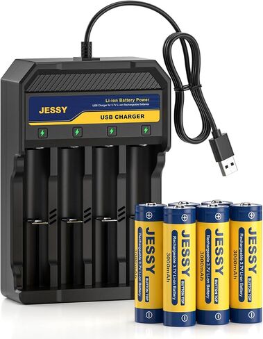 3.7Volt Rechargeable Battery Charger Set, 3.7Volt Rechargeable Battery Button Top 3000mAh for Flashlights, Headlamp(6Pack Batteries Button Top+Charger) in Kuwait