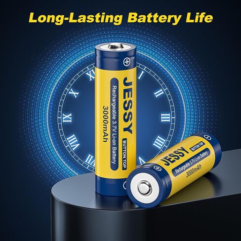 3.7Volt Rechargeable Battery Charger Set, 3.7Volt Rechargeable Battery Button Top 3000mAh for Flashlights, Headlamp(6Pack Batteries Button Top+Charger) in Kuwait