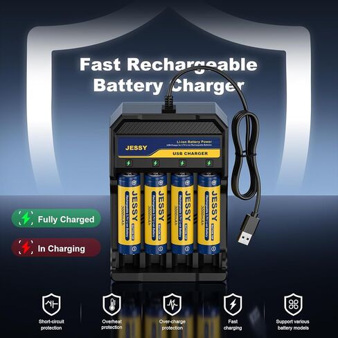 3.7Volt Rechargeable Battery Charger Set, 3.7Volt Rechargeable Battery Button Top 3000mAh for Flashlights, Headlamp(6Pack Batteries Button Top+Charger) in Kuwait