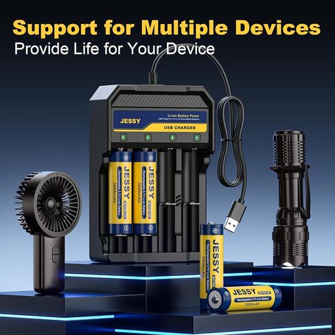 3.7Volt Rechargeable Battery Charger Set, 3.7Volt Rechargeable Battery Button Top 3000mAh for Flashlights, Headlamp(6Pack Batteries Button Top+Charger) in Kuwait