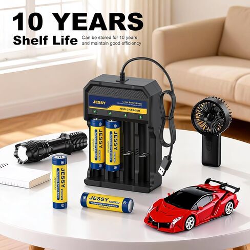 3.7Volt Rechargeable Battery Charger Set, 3.7Volt Rechargeable Battery Button Top 3000mAh for Flashlights, Headlamp(6Pack Batteries Button Top+Charger) in Kuwait