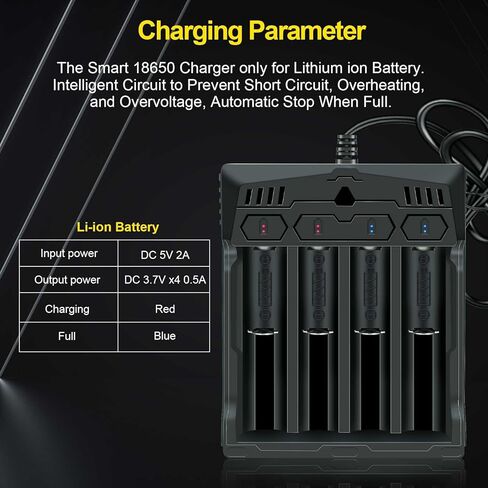 18650 Battery Charger 4 Bay Two Way Smart Universal Charger for Rechargeable Batteries Lithium Li-ion IMR INR ICR 10440 14500 16340 20700 21700 22700 26650 26700 No Battery in Saudi Arabia