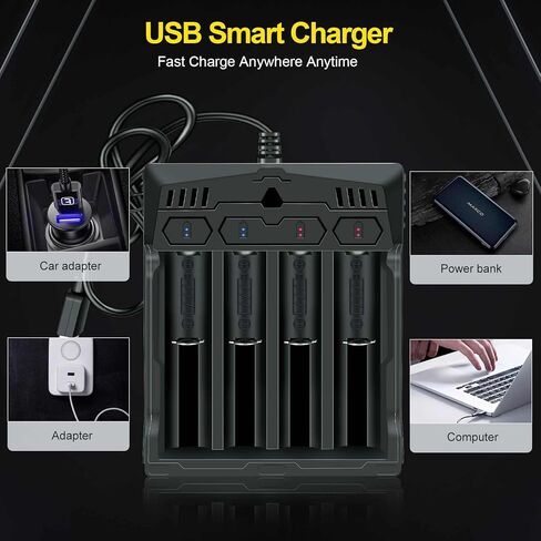 18650 Battery Charger 4 Bay Two Way Smart Universal Charger for Rechargeable Batteries Lithium Li-ion IMR INR ICR 10440 14500 16340 20700 21700 22700 26650 26700 No Battery in Saudi Arabia