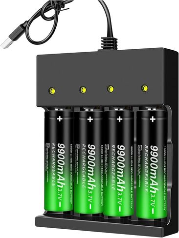 مجموعة شاحن بطارية قابلة للشحن مكونة من 4 قطع، شاحن USB عالمي للبطاريات القابلة لإعادة الشحن 3.7 فولت 18500 I865Oetc (4 أزرار علوية + شاحن) in Kuwait