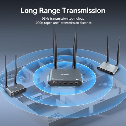 جهاز إرسال واستقبال HDMI لاسلكي SVBONY TransAir2 4K 30 هرتز، 5.8 جيجا هرتز، 1TX إلى 4 RXS، 1000 قدم، حلقة HDMI، تمديد IR، زمن انتقال 0.06 ثانية، 9 قنوات، من الكمبيوتر الشخصي والكمبيوتر المحمول وSTB إلى التلفزيون وجهاز العرض والشاشة in Kuwait