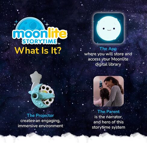 جهاز عرض Moonlite Storytime، جهاز عرض سحري لكتب الأطفال وقت النوم لتجربة قراءة غامرة، جهاز عرض القصص القصيرة المتوافق مع الهاتف الذكي، متعة التعلم التفاعلي للأطفال in Saudi Arabia