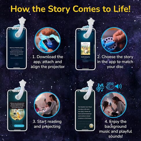 جهاز عرض Moonlite Storytime، جهاز عرض سحري لكتب الأطفال وقت النوم لتجربة قراءة غامرة، جهاز عرض القصص القصيرة المتوافق مع الهاتف الذكي، متعة التعلم التفاعلي للأطفال in Saudi Arabia