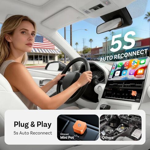 OTTOCAST Mini 3.0 (Pot) 2025 2-in-1 Wireless CarPlay/Android Auto Adapter, 5GHz WiFi, Auto Connect for 2016+ Cars in Saudi Arabia