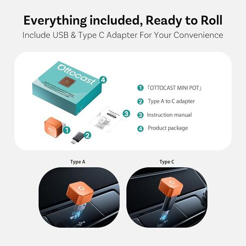 OTTOCAST Mini 3.0 (Pot) 2025 2-in-1 Wireless CarPlay/Android Auto Adapter, 5GHz WiFi, Auto Connect for 2016+ Cars in Saudi Arabia