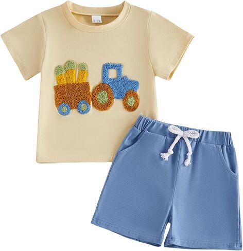 Toddler Baby Boy Summer Clothes Short Sleeve Airplane Print Shirt and Elastic Waist Shorts Sets Summer Outfit 2Pcs in Saudi Arabia