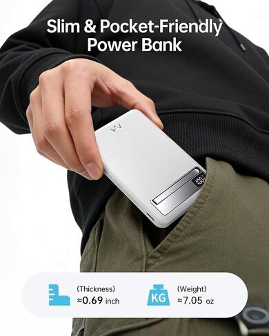 iWALK Magnetic Wireless Power Bank 10000mAh, Slim Portable Charger with 20W PD Cable Fast Charging, Metal Kickstand, LED Display, MagSafe Compatible Battery Pack for iPhone 17/16/15/14/13/12 Series in Saudi Arabia