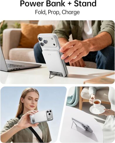 iWALK Magnetic Wireless Power Bank 10000mAh, Slim Portable Charger with 20W PD Cable Fast Charging, Metal Kickstand, LED Display, MagSafe Compatible Battery Pack for iPhone 17/16/15/14/13/12 Series in Saudi Arabia