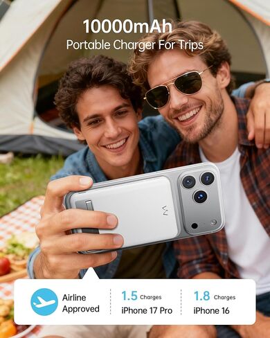 iWALK Magnetic Wireless Power Bank 10000mAh, Slim Portable Charger with 20W PD Cable Fast Charging, Metal Kickstand, LED Display, MagSafe Compatible Battery Pack for iPhone 17/16/15/14/13/12 Series in Saudi Arabia
