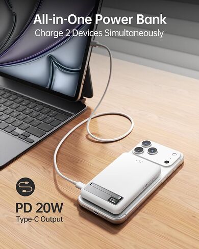 iWALK Magnetic Wireless Power Bank 10000mAh, Slim Portable Charger with 20W PD Cable Fast Charging, Metal Kickstand, LED Display, MagSafe Compatible Battery Pack for iPhone 17/16/15/14/13/12 Series in Saudi Arabia