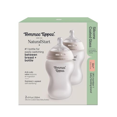 Tommee Tippee Natural Start Silicone Coated Glass Baby Bottles for Feeding from Newborn Up, 5oz, 2 Pack in Saudi Arabia
