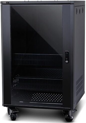 Strong SR-FS-SYSTEM-DC-15U FS-Series 15U Rack System with DC Fans, Steel with 24" Deep Black Powder Coat/Tinted & Tempered Glass Door, 750 lbs Maximum Load Weight, Low-Profile Casters in Saudi Arabia