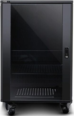 Strong SR-FS-SYSTEM-DC-15U FS-Series 15U Rack System with DC Fans, Steel with 24" Deep Black Powder Coat/Tinted & Tempered Glass Door, 750 lbs Maximum Load Weight, Low-Profile Casters in Saudi Arabia