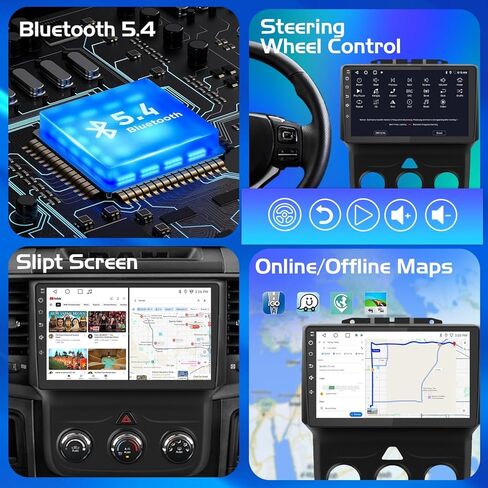 راديو سيارة Android 14 8 Core 4+64G مطور لسيارة Dodge Ram 2013-2019 1500 2500 3500 تيار متردد يدوي مع تشغيل لاسلكي وشاشة لمس فائقة الدقة Android Auto 9 بوصة، AM/FM/RDS، كاميرا احتياطية، SWC in Kuwait
