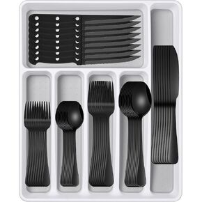 مجموعات أدوات فضية من الفولاذ المقاوم للصدأ بألوان قوس قزح مكونة من 49 قطعة مع منظم وسكاكين شرائح اللحم وملعقة سكين وشوكة لأواني تناول الطعام للمطبخ، ومجموعات أدوات مسطحة متعددة الألوان مع صينية أدوات المائدة in Kuwait