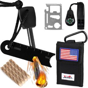5 in 1 Ferro Rod Fire Starter Kit, Survival Gear Tool with Flint and Steel, Emergency Whistle, Credit Card Multitool, Compass & Waterproof Tinder for Outdoor, Emergency, Camping, Hiking, Gifts for Men in Saudi Arabia