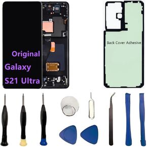 Original 6.8" AMOLED Display for Samsung Galaxy S21 Ultra Screen Replacement OEM S21Ultra 5G SM-S998U SM-S998U1 Display Touch Screen Digitizer Assembly (with Black Frame+Back Cover Adhesive+Tools) in Saudi Arabia