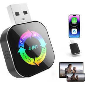 محول Carplay اللاسلكي المحسن لعام 2026، 4 في 1 يدعم مرآة الشاشة/AirPlay لـ Apple CarPlay وAndroid Auto، محول تشغيل السيارة USB/Type-C صغير، سلكي إلى لاسلكي بدون زمن الوصول in Saudi Arabia