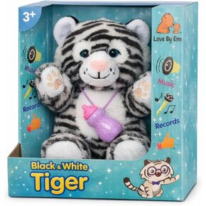 حيوان نمر أبيض وأسود محشو تفاعلي، لعبة قطيفة ناطقة مع موسيقى، تسجيل صوتي، محاكاة اللمس والتغذية، حيوان محشو يغني بعيون وامضة، ووضع نوم للأطفال الصغار in Kuwait