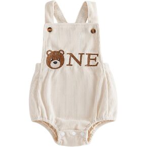 Baby Boy First Birthday Outfit Bear Letters Print Sleeveless Romper bodysuit Cake Smash Outfit Birthday Clothes in Saudi Arabia