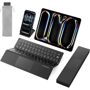 SODI Z01T Portable Tri-Fold Bluetooth Keyboard with Touchpad, Full Size Keys, Wireless Folding Travel Keyboard, Multi-Device Rechargeable for iPad, iPhone, Android, Windows, Mac,Black in Kuwait