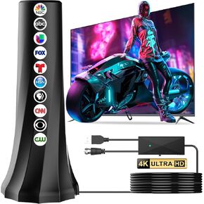 هوائي تلفزيون 2026 داخلي، هوائي للتلفزيون الذكي أكثر من 2500 ميل، هوائيات HDTV للقنوات المحلية استقبال معزز للإشارة 360 درجة، هوائي محمول يدعم داخلي وخارجي 8K 4K 1080p جميع أجهزة التلفاز - كابل محوري 25FT in Kuwait