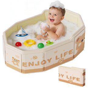 Collapsible Baby Bathtub for Shower, Portable Foldable Toddler Bath Tub with Non-Slip Base, Compact Travel Essentials for Kids & Infants, Easy Storage in Small Spaces, Brown in Saudi Arabia