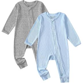 Jimonda Ribbed Rayon From Bamboo Baby Boys/Girls Sleepers, 2-Way Zipper Long Sleeve Footless Pajamas With Mittens Soft Pjs in Kuwait
