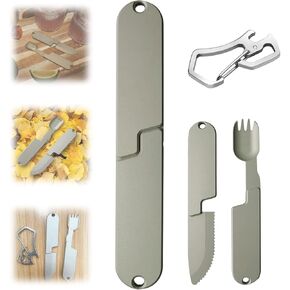 2 in 1 Camping Eating Utensils Set, Respectivem Portable Detachable Knife Spork Cutlery Set, Pocket Cooking Fork Spoon Tool, Multifunction Travel Utensil Silverware Flatware for Hiking in Kuwait