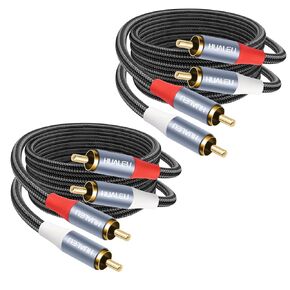 3Feet 2 RCA M/M Stereo Audio Cable, Gold-Plated 2RCA Male to 2RCA Male Aluminum Shell Auxiliary Audio Cord-2 Pack in Kuwait