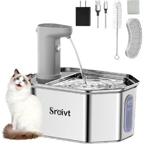 نافورة ماء للقطط من الفولاذ المقاوم للصدأ، نافورة للقطط، نافورة ماء للحيوانات الأليفة، نافورة ماء للقطط من الفولاذ المقاوم للصدأ، نافورة ماء للكلاب، 88 أونصة/2.6 لتر، نوافير مياه للقطط في الأماكن المغلقة، موزع مياه للقطط، 4 مرشحات in Kuwait