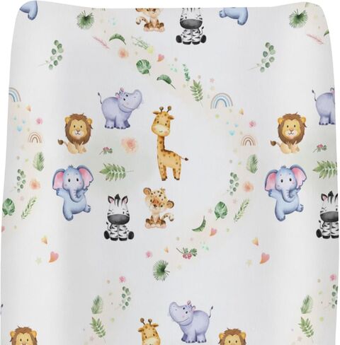 Safari Animals Tropical Leaves Flowers Changing Pad Covers for Baby Girls Boys Zoo Jungle Rainbow Fitted Changing Table Mats Lion Giraffe Elephant Hippo Soft Diaper Change Table Sheets 32''×16'' in Saudi Arabia