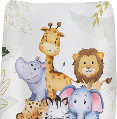 Safari Animals Tropical Leaves Flowers Changing Pad Covers for Baby Girls Boys Zoo Jungle Rainbow Fitted Changing Table Mats Lion Giraffe Elephant Hippo Soft Diaper Change Table Sheets 32''×16'' in Saudi Arabia