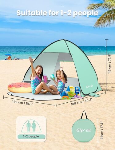 Glymnis Pop Up Beach Tent Instant Portable Sun Shade Shelter (S) 1-2 Persons UPF 50+ with Extendable Floor Zipper Door Automatic Easy Up Tent in Saudi Arabia