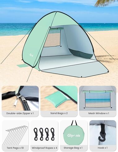 Glymnis Pop Up Beach Tent Instant Portable Sun Shade Shelter (S) 1-2 Persons UPF 50+ with Extendable Floor Zipper Door Automatic Easy Up Tent in Saudi Arabia