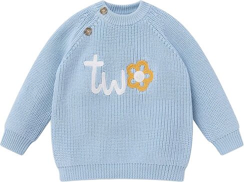 ODASDO Baby Girls Boys Sweater Knitted Pullover Embroidery Knitwear 1st 2nd Birthday Outfit Fall Winter Chunky Knit Tops in Saudi Arabia