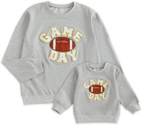 Karwuiio Mommy and Me Outfit Football Famliy قمصان متطابقة للعبة يوم التطريز بأكمام طويلة من النوع الثقيل الخريف in Kuwait