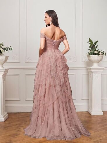 Women's Tulle Maternity Dresses for Photoshoot Off Shoulder Tiered Ruffle Baby Shower Dress in Saudi Arabia
